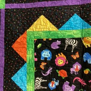 Handmade Baby Quilt Colorful Zoo Animals Kids Toddler Blanket Play Mat 46.5 x 51